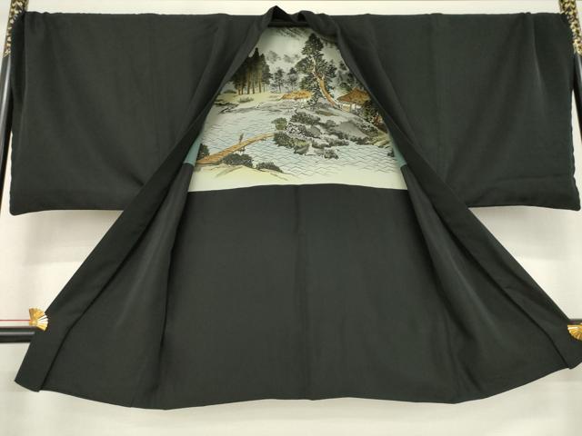 平和屋着物●男性 黒紋付 羽織セット 正絹 逸品 AABC8099ck