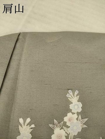 平和屋着物●訪問着　友禅　作家物　紬地　風景花文　正絹　逸品　AABC8114ck