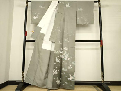 平和屋着物●訪問着　友禅　作家物　紬地　風景花文　正絹　逸品　AABC8114ck