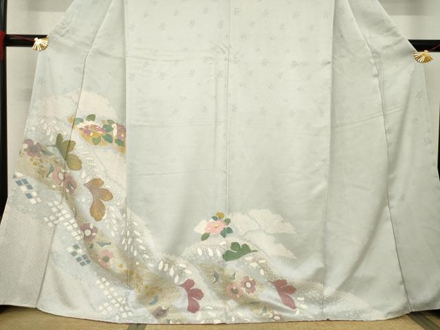 平和屋着物●訪問着　辻が花　駒刺繍　舞花文　金彩　正絹　逸品　AABC8127ck