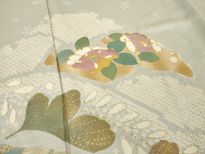 平和屋着物●訪問着　辻が花　駒刺繍　舞花文　金彩　正絹　逸品　AABC8127ck