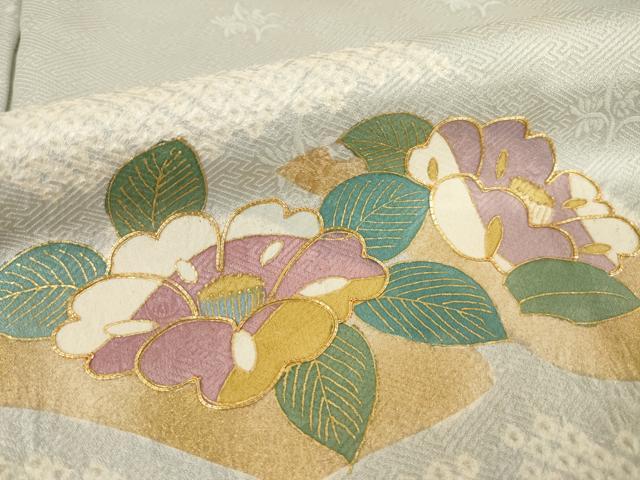 平和屋着物●訪問着　辻が花　駒刺繍　舞花文　金彩　正絹　逸品　AABC8127ck