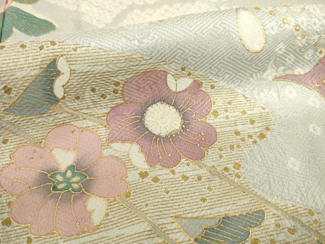 平和屋着物●訪問着　辻が花　駒刺繍　舞花文　金彩　正絹　逸品　AABC8127ck