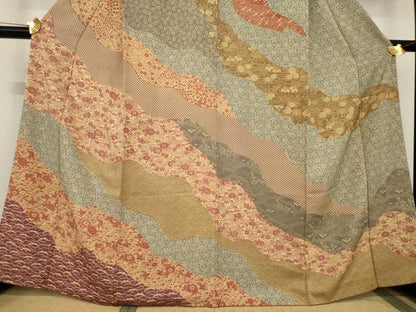 平和屋着物●訪問着 型染め 道長吉祥花文 正絹 逸品 AABC8139ck