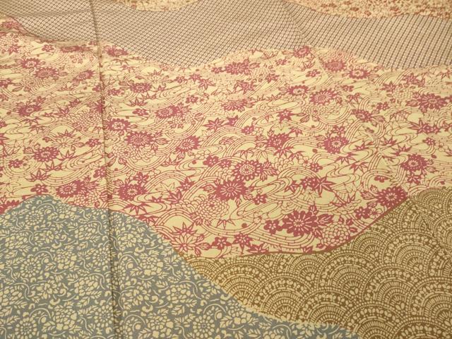 平和屋着物●訪問着 型染め 道長吉祥花文 正絹 逸品 AABC8139ck