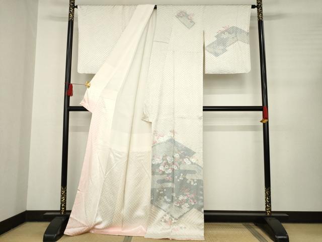 平和屋着物●訪問着 総絞り 松皮菱花文 ロング丈 正絹 逸品 AABC8145ck