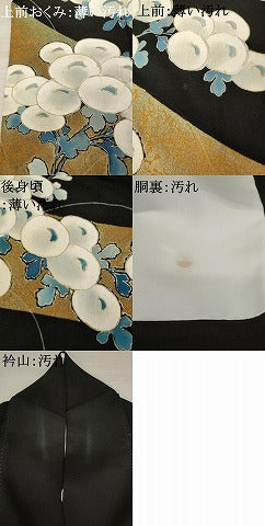 平和屋着物■豪華黒留袖　駒刺繍　草花文　金彩　正絹　逸品　AABC8169st