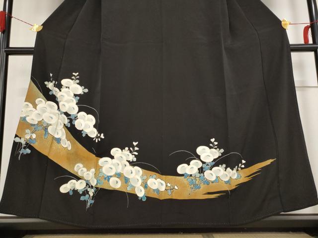 平和屋着物■豪華黒留袖　駒刺繍　草花文　金彩　正絹　逸品　AABC8169st