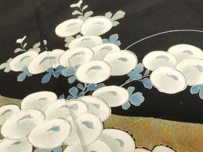 平和屋着物■豪華黒留袖　駒刺繍　草花文　金彩　正絹　逸品　AABC8169st