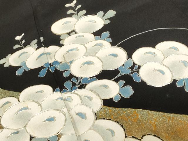平和屋着物■豪華黒留袖　駒刺繍　草花文　金彩　正絹　逸品　AABC8169st