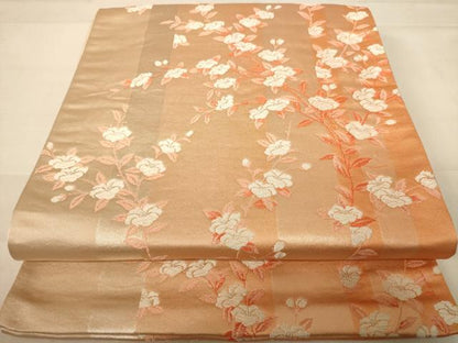 平和屋着物◎六通柄袋帯　唐織　枝花文　銀糸　正絹　逸品　AABC8321dt