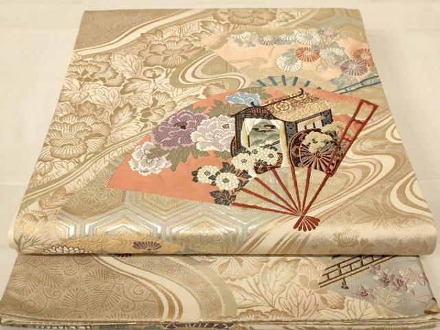 平和屋着物◎六通柄袋帯　唐織　王朝蒔絵　金糸　正絹　逸品　AABC8325dt