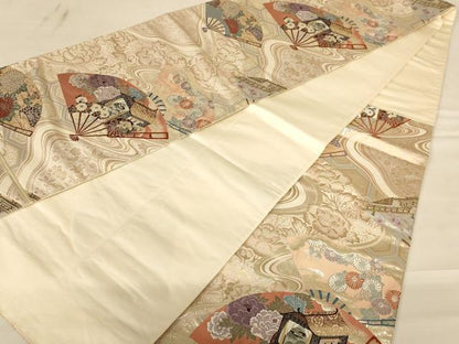 平和屋着物◎六通柄袋帯　唐織　王朝蒔絵　金糸　正絹　逸品　AABC8325dt