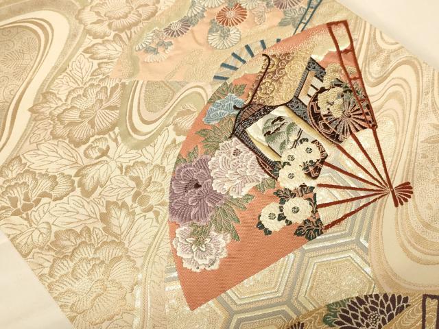 平和屋着物◎六通柄袋帯　唐織　王朝蒔絵　金糸　正絹　逸品　AABC8325dt