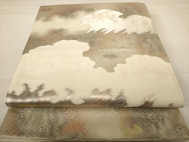 平和屋着物◎六通柄袋帯　霞文　引箔　正絹　逸品　AABC8329dt