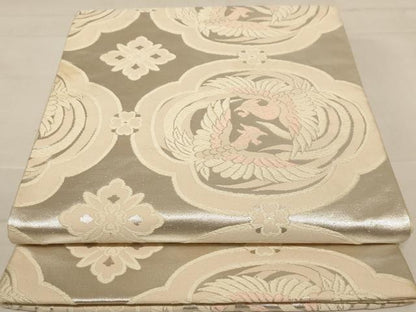 平和屋着物◎六通柄袋帯　唐織　鳳凰花文　銀糸　正絹　逸品　AABC8333dt
