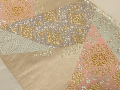 平和屋着物◎六通柄袋帯　切嵌花文　金銀糸　正絹　逸品　AABC8334dt