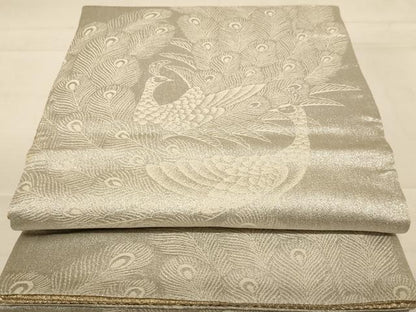 平和屋着物◎両面　六通柄袋帯　楽器文　孔雀文　佐賀つづれ織　金銀糸　正絹　逸品　AABC8339dt