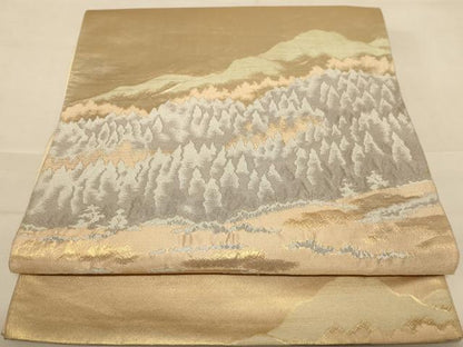 平和屋着物◎六通柄袋帯　遠山風景文　金糸　正絹　逸品　AABC8343dt