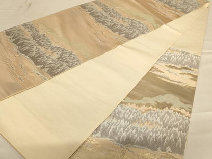 平和屋着物◎六通柄袋帯　遠山風景文　金糸　正絹　逸品　AABC8343dt