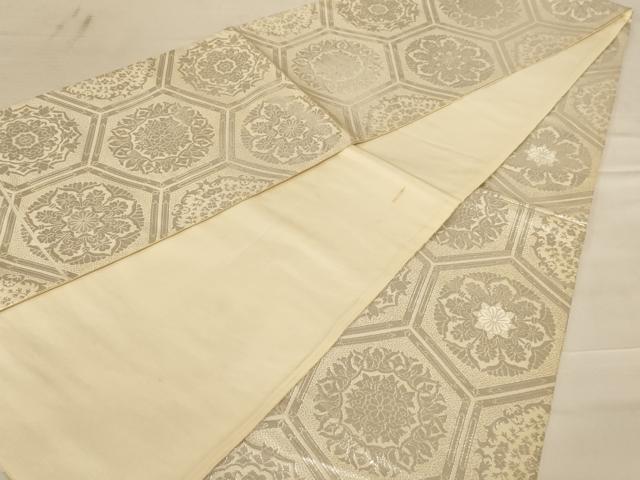 平和屋着物◎全通柄袋帯　亀甲花文　銀糸　正絹　逸品　AABC8344dt