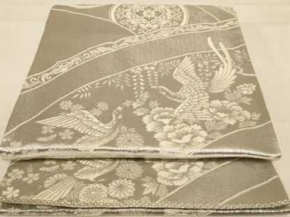 平和屋着物◎六通柄袋帯　花鳥文　銀糸　正絹　逸品　AABC8345dt