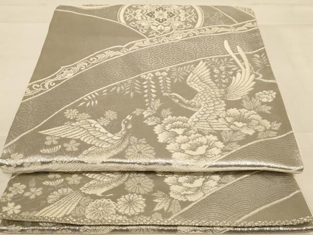 平和屋着物◎六通柄袋帯　花鳥文　銀糸　正絹　逸品　AABC8345dt