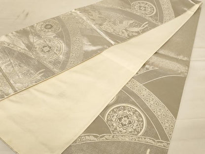 平和屋着物◎六通柄袋帯　花鳥文　銀糸　正絹　逸品　AABC8345dt