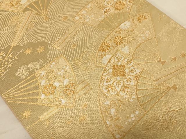 平和屋着物◎六通柄袋帯 唐織 扇面花文 金糸 正絹 逸品 AABC8358dt