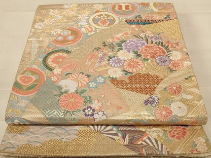 平和屋着物◎六通柄袋帯 唐織 香韻清海文 金糸 正絹 逸品 AABC8360dt