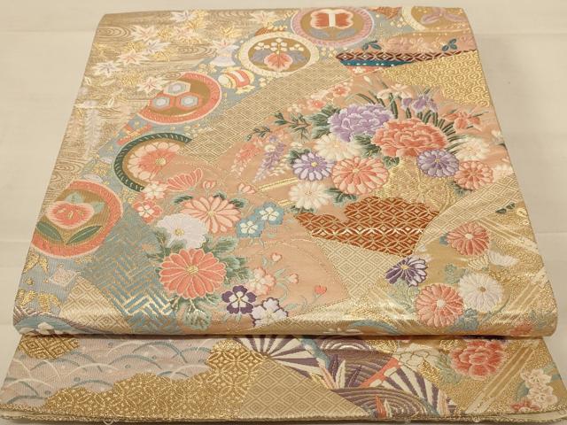平和屋着物◎六通柄袋帯 唐織 香韻清海文 金糸 正絹 逸品 AABC8360dt