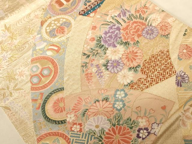 平和屋着物◎六通柄袋帯 唐織 香韻清海文 金糸 正絹 逸品 AABC8360dt