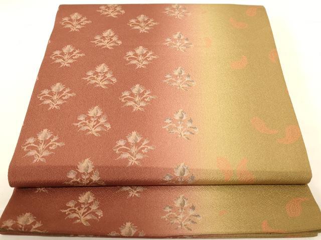 平和屋着物◎全通柄袋帯 草花文 正絹 逸品 AABC8361dt