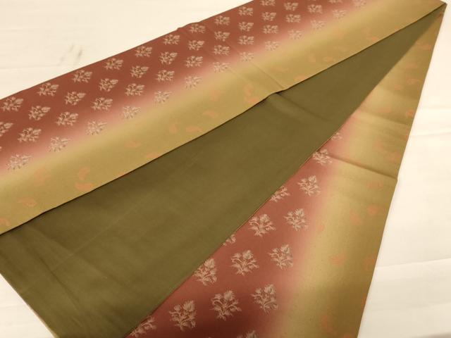 平和屋着物◎全通柄袋帯 草花文 正絹 逸品 AABC8361dt