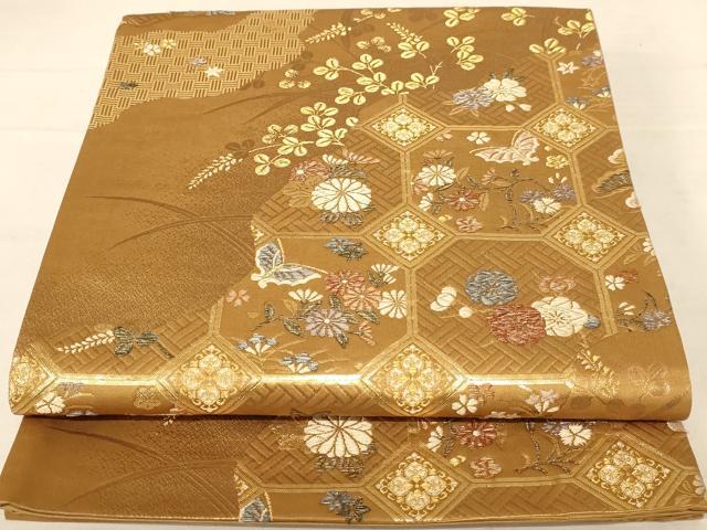 平和屋着物◎六通柄袋帯 宝栄百選 金糸 正絹 逸品 AABC8362dt