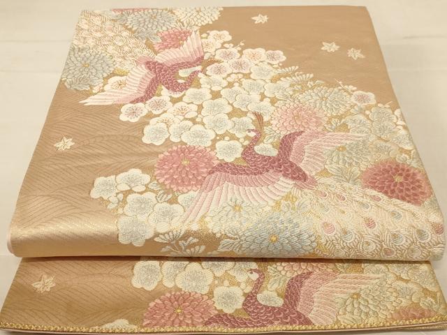 平和屋着物◎六通柄袋帯 唐織 孔雀花文 金糸 正絹 逸品 AABC8363dt