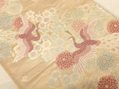 平和屋着物◎六通柄袋帯 唐織 孔雀花文 金糸 正絹 逸品 AABC8363dt