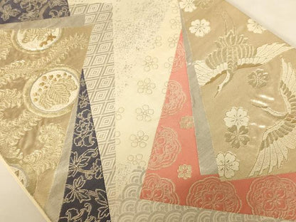 平和屋着物◎六通柄袋帯 飛鶴花文 金銀糸 正絹 逸品 AABC8368dt