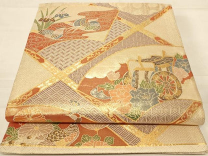 平和屋着物◎本佐賀錦 六通柄袋帯 格天井紋 金糸 正絹 逸品 AABC8369dt