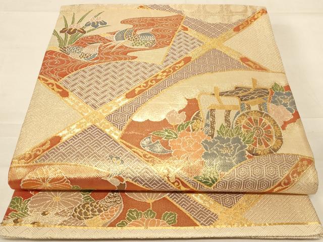 平和屋着物◎本佐賀錦 六通柄袋帯 格天井紋 金糸 正絹 逸品 AABC8369dt