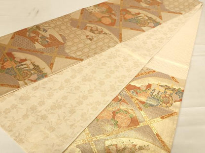 平和屋着物◎本佐賀錦 六通柄袋帯 格天井紋 金糸 正絹 逸品 AABC8369dt