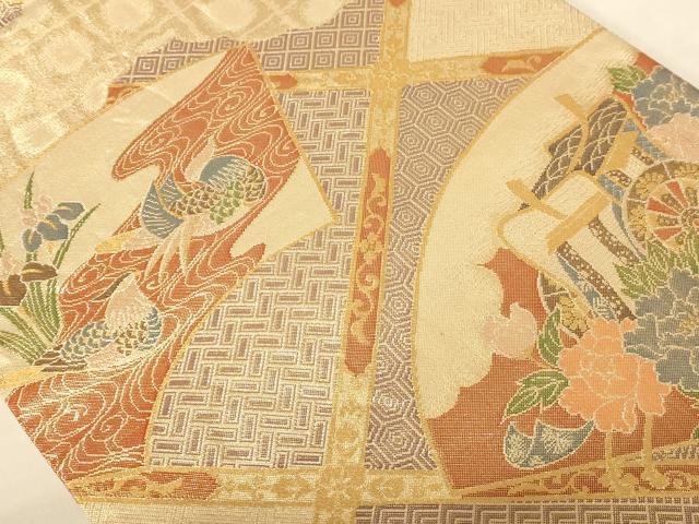 平和屋着物◎本佐賀錦 六通柄袋帯 格天井紋 金糸 正絹 逸品 AABC8369dt