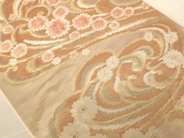 平和屋着物◎六通柄袋帯　唐織　流水花文　金糸　正絹　逸品　AABC8372dt