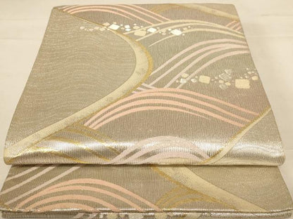 平和屋着物◎六通柄袋帯 箔散らし文様 金銀糸 正絹 逸品 AABC8373dt