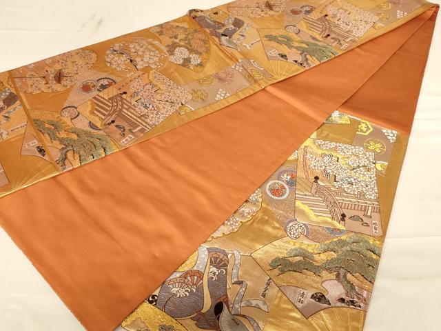 平和屋着物◎六通柄袋帯　唐織　風景文　金糸　正絹　逸品　AABC8378dt