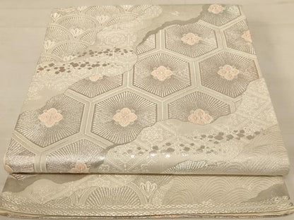 平和屋着物◎六通柄袋帯　吉祥文様　銀糸　正絹　逸品　AABC8383dt