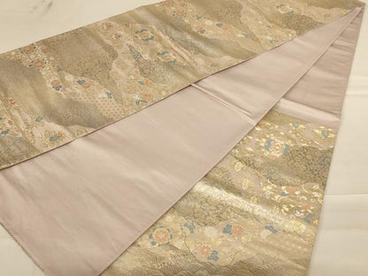平和屋着物◎六通柄袋帯　道長花文　金糸　正絹　逸品　AABC8391dt