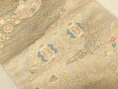 平和屋着物◎六通柄袋帯　道長花文　金糸　正絹　逸品　AABC8391dt