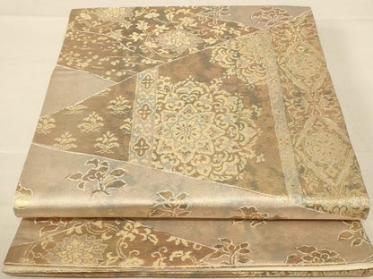 平和屋着物◎六通柄袋帯 更紗花文 金糸 正絹 逸品 AABC8392dt