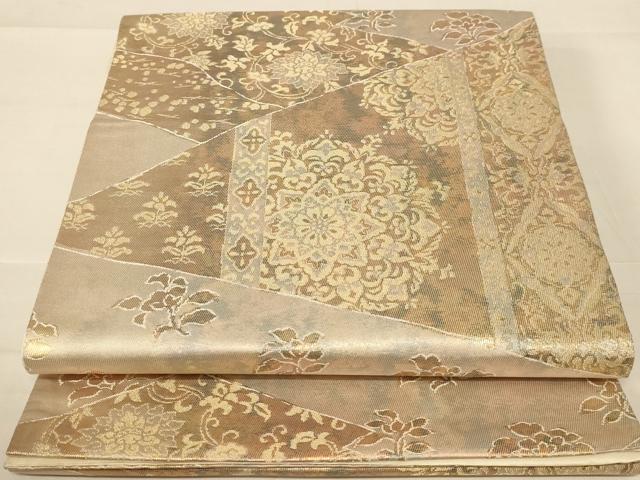 平和屋着物◎六通柄袋帯 更紗花文 金糸 正絹 逸品 AABC8392dt